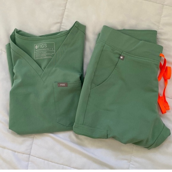 Figs Other - limited edition Jade Figs Hunter Green Scrub Set with Orange Accents